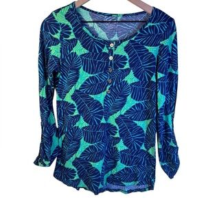 Lilly Pulitzer Porter Shirt in Under The Palms Print Green Navy Size Small